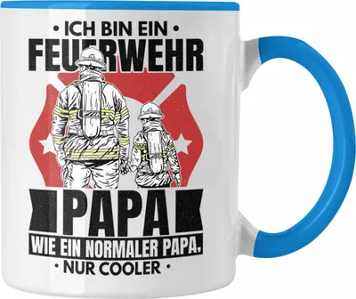 Produktbild von Trendation - Feuerwehr Papa Geschenk Tasse Feuerwehrmann Vater Vatertag Spruch Wie Ein Normaler Papa Nur Cooler (Blau)
