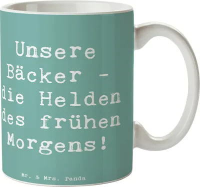 Produktbild von Mr. & Mrs. Panda Kaffeetasse Spruch Bäcker Helden - Meeresbrise - Geschenk, Wertschätzung, Tasse, Trinkbecher, köstliche Meisterwerke, handgefertigt, Danke sagen, Becher