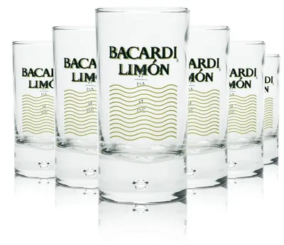 Produktbild von 6x Bacardi Limon Rum Glas Shot 2cl 4cl Kurze Gläser Stamper Schnaps Luftperle