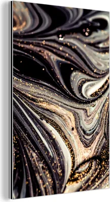 Produktbild von MuchoWow Wanddekoration Metall Metallbild Wandkunst 100x150 cm Marmoroptik - Schwarz - Gold - Weiß - Glitter - Marmor MuchoWow Aluminium Gemälde - Bild