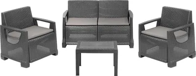 Produktbild von Dmora Garten-Lounge Set Mioglia Anthrazit, 4-Sitzer mit Tisch