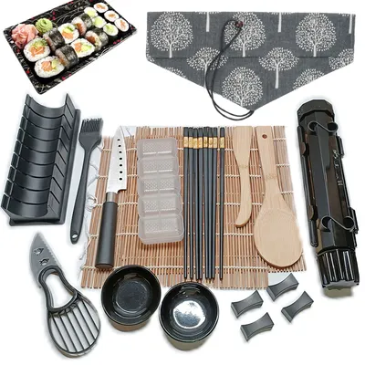 Produktbild von Sushi-Roller Sushi Maker Set 20 Stück Sushi Kit mit matte Bazooka (mit Messer Essstäbchen Avocadoschneiderr Geschmacksgericht), Sushi Set zum Selber M