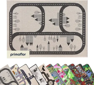 Produktbild von Primaflor Kinderteppich CABANE - Streets - 120x170cm - Schwarz - Spielteppich für Mädchen & Jungs - Straßenteppich in Naturtönen