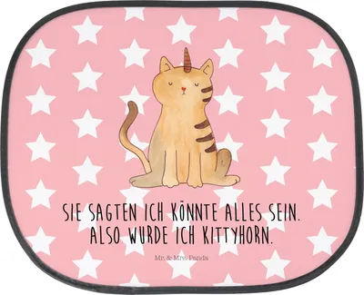 Produktbild von Mr. & Mrs. Panda Sonnenblende Auto Einhorn Katze - Rot Pastell - Geschenk, Autoscheiben Sonnenschutz, Regenbogen, Unicorn, Glitzer, Hitzeschutz, saugnapf, Mieze
