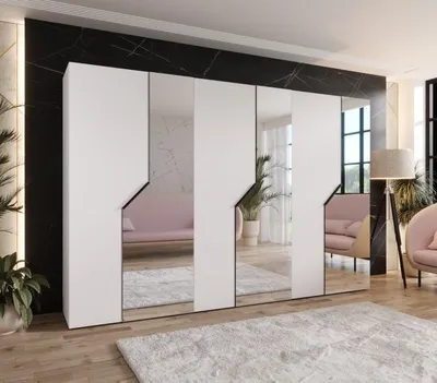 Obrázok produktu pre Široká zrkadlová skriňa 300 cm ELIRA 2 - biela / čierne úchyty
