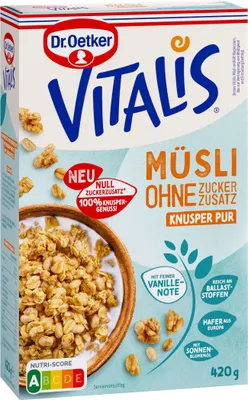 Produktbild von Oetker Vitalis ohne Zuckerzusatz Knuspermüsli Pur mit Vanille 420g