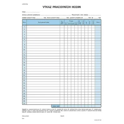 Obrázek produktu pro 1152 - Výkaz pracovních hodin A4