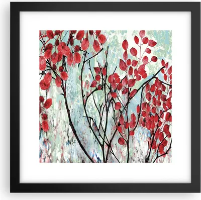 Produktbild von Gerahmtes Poster - Schwarzer Rahmen - Rot Blätter Zweige - 30x30 cm - Wand Bild - Wanddeko - Wandbilder - Kunstposter - Wandposter - Bilderrahmen - Bilder - Kunstdruck - P2BAC30x30-4508