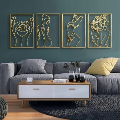 Zdjęcie produktu dla Dekoracja ścienna "Glamativity" – minimalistyczna, grafika liniowa, ozdoba ścienna, wykonana z prawdziwego metalu