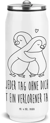 Produktbild von Mr. & Mrs. Panda Isolierflasche Pinguine Kuscheln - Weiß - Geschenk, für Frauen, Wasserflasche, Trinkflasche, Jahrestag, Thermosflasche, Partner, Thermoflasche, Freundin