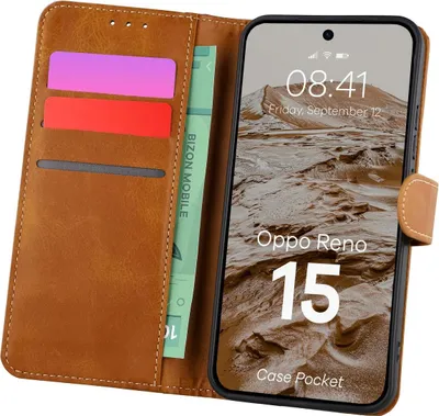 Produktbild von Handyhülle mit Klappe für Oppo Reno 15, Bizon Case Pocket, Braun
