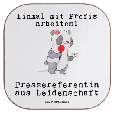 Produktbild von Mr. & Mrs. Panda Untersetzer Glas Pressereferentin Leidenschaft - Weiß - Geschenk, Studium, Coaster, Tasse, gläseruntersetzer, Spruch, Kaffeeuntersetzer, Witzig, Lustig