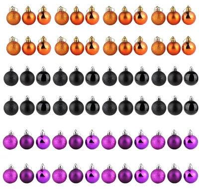 72 Halloween Christbaumkugeln, 3 cm, Schwarz Orange Lila, Hänger