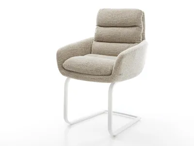 Produktbild von DELIFE Freischwinger Abelia-Flex mit Armlehnen Webstoff Soft Beige Freischwinger flach Weiß