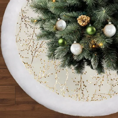 Produktbild von 120 cm Weihnachtsbaum Rock Wei? & Gold,Kunstfell Christbaumdecke Rund,Dicke Plš¹sch Samt Tannenbaum Decke,Gro?e Christbaumdecke Wei? fš¹r Weihnachtsbaum Deko