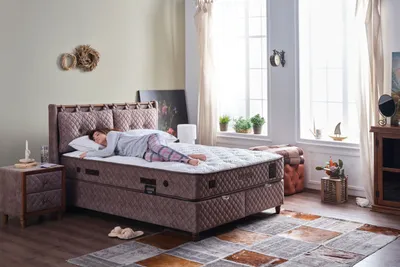 Produktbild von Bambi Boxspringbett Bamboo Sleep 160x200cm – Taschenfederkern mit Hypersoft-Schaum, Bambusfasern, antibakteriell, Stauraum und hohen Holzbeinen