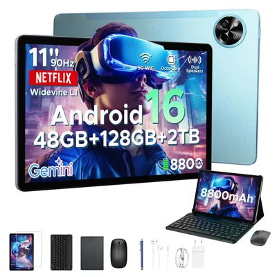 Produktbild von POCKAM P11 Tablet Android 16, 48GB(8+40) RAM + 128GB ROM(2TB TF) Tablet 11 Zoll mit Stift, Tastatur, Maus, 90Hz/8800mAh/Gemini AI/Widevine L1
