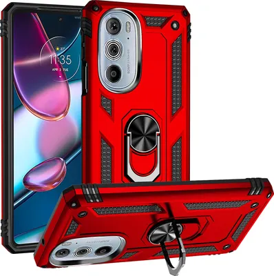 Produktbild von Motorola Edge 30 Pro Hülle, Dual Layer Robust Militäre Schutzhülle mit Ringhalterung Ständer für Motorola Edge 30 Pro Rot
