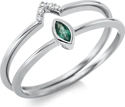 Produktbild von Ring aus 750 Weißgold Smaragd 0,1ct grün 5 Brillanten 0,02ct TW-SI B:6,6mm Innenumfang 54mm  Ø17.2mm