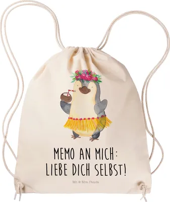 Produktbild von Mr. & Mrs. Panda Jutebeutel Pinguin Kokosnuss - Transparent - Geschenk, wander rucksack, Sportbeutel, Stoffbeutel, Hawaii, Urlaub, sporttasche klein, gymnastiktasche