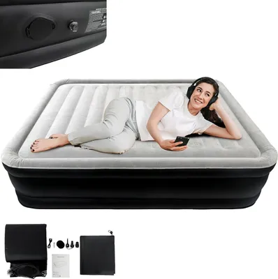Image de ACXIN Lit d'appoint Matelas gonflable Matelas gonflable Lit autogonflant, avec gonfleur et sac de transport pour le camping/la maison, 195 x 152 x 46 cm Matelas gonflable 2 personnes, jusqu'à 300kg Noir Gris