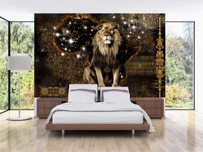 Produktbild von Vlies Fototapete Löwe Tiere 400x280 cm Tapeten Wandtapete XXL Abstrakt braun gold g-A-0011-a-c