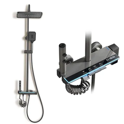 Produktbild von STANEW Duschsäule mit Umgebungsbeleuchtung und quadratischem Kopf, Duschsäule mit 4 Modi und Material aus Luftfahrt-Aluminium, Umgebungsbeleuchtung