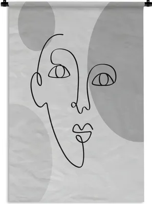 Produktbild von MuchoWow® Wandteppich Wandbehang Minimalismus - Gesicht - Schwarz - Weiß 90x135 cm Tapisserie Dekoration Wandtuch - Baumwolle - Wandskulptur