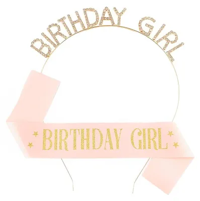 Geburtstagskrone und -schärpe Set "Birthday Girl" – Tiara mit Strass