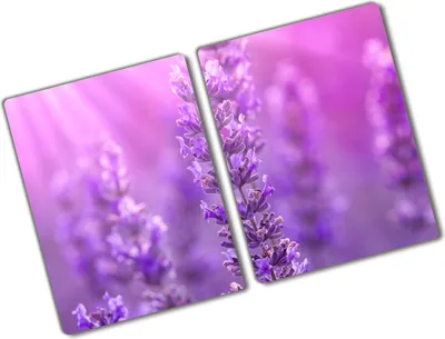 Produktbild von Tulup Glas Herdabdeckplatte - 2x40x52 cm - Glaskeramikkochfeld-Abdeckung Spritzschutz Glasabdeckplatte Kochplattenabdeckung und Schneidebrett - Zweiteilig - Blumen & Pflanzen - Lavendel - Lila