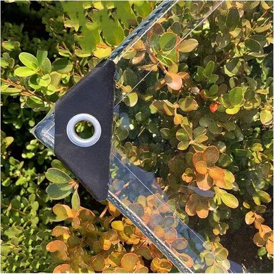 Zdjęcie produktu dla Wodoodporna, przezroczysta folia ochronna z PVC, z otworami, grubość 0,3 mm, wielofunkcyjna, do samochodu, na kemping, do mebli ogrodowych, z linką i opaskami zaciskowymi, 420 g/m², 2 x 2 m