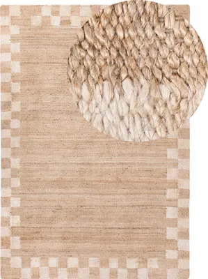 Produktbild von BELIANI Teppich Hellbeige aus Jute 160 x 230 cm Rechteckig Geflochten Karierter Rand Natürliches Material für Wohnzimmer Schlafzimmer Flur Küche