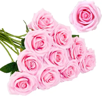 Imagen del producto de Juego de rosas artificiales, 15 unidades, 2,8 x 20 cm, color rosa claro, para decoración