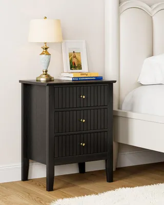 Imagen del producto de Mesita de noche con 3 cajones, color , dimensiones 45 x 33 x 61 cm, ideal para dormitorios y salones