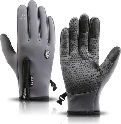 Produktbild von Touchscreen Handschuhe Herren Damen Winter Thermo Wasserdicht Fahrradhandschuhe Skihandschuhe, Grau, M