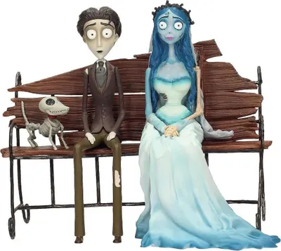 Produktbild von The Corpse Bride Emily und Victor mit Sparky auf Sargbank Figur