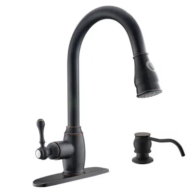 Obrázok produktu pre Retro kuchynská batéria BLACK s vyťahovacou výpustou LYME LAUFERI