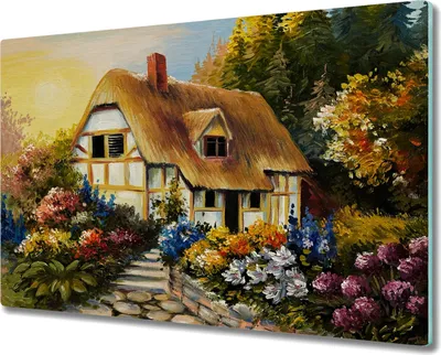 Produktbild von Coloray Schneidebrett Herdabdeckplatte 80x52 cm Kochplattenabdeckung Küchenbrett Hackbrett - Blumen Baumhüttendorf