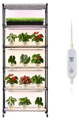 Produktbild von VEVOR Pflanzenregal mit Pflanzenlicht, 4-stöckiger Indoor-Pflanzenständer, 150 cm hoher Pflanzenpräsentationsregal mit Rollen, 90W 3-Farben Vollspektrum Pflanzenlichter, robuster Metall-Blumentopfhalter für die Anzucht, 75x35x180 cm