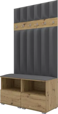 Produktbild von Garderoben-Set Nela III LUX, gepolsterte Garderobe 100 cm mit Sitzbank, Wandpaneelen und Stauraum (Farbe: Artisan Eiche +  Trinity 15)