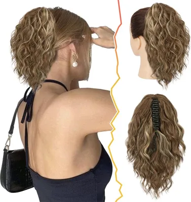 Produktbild von BARSDAR Kurze Pferdeschwanz Verlängerung 30CM Wellige Haar Extension Braun Blond