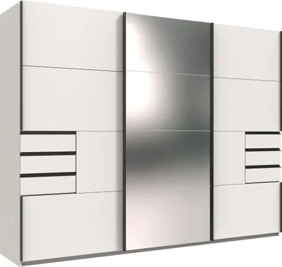 Produktbild von Schwebetürenschrank >Saigon< 6 Schübe, Spiegel / Weiß - 270x208x64cm (BxHxT)