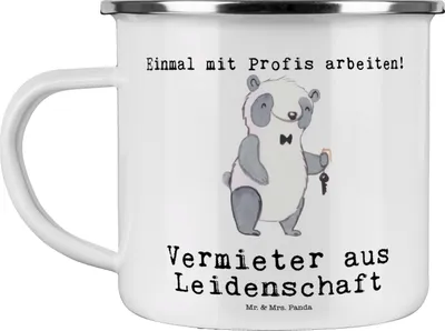 Produktbild von Mr. & Mrs. Panda Emaille Tasse Vermieter Leidenschaft - Weiß - Geschenk, Emailletasse, Kaffeepott, Pott, Teetasse