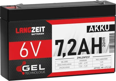 Produktbild von Langzeit Akku 6V 7,2Ah Batterie Blei Gel Kinderauto PEG PEREGO USV Notstrom 7Ah 6Volt