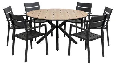 Produktbild von 7-teiliges Gartenset | 6 Delia Gartenstühle | Limasol Gartentisch | ø 150 cm