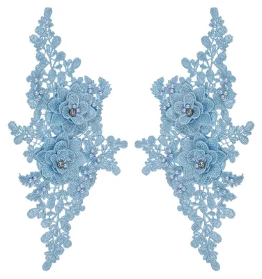 2er-Set 3D-Blumenapplikation mit Kristallen, 27,5 x 12,5 cm, hellblau