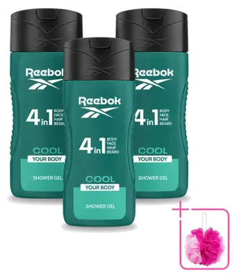 Produktbild von 3 x Reebok Cool Your Body 4-in-1 Duschgel - 400 ml - Sparpackung - 3 Stücke