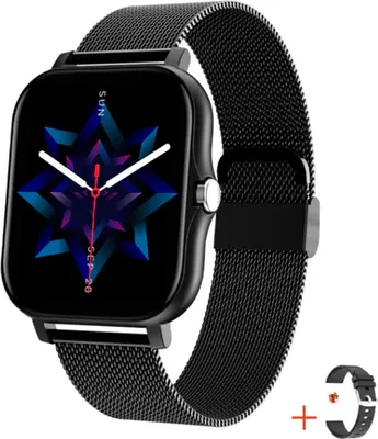 Produktbild von TPFNet Smartwatch mit Milanaise Armband + Silikon Armband - individuelles Display - Smart Watch Armbanduhr - Modell SW3 - Schwarz
