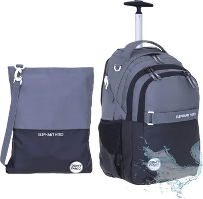 Produktbild von Trolley Rucksack 2 Teile Set Elephant Hero Signature Schultasche Ranzen Trolly Schultrolley mit Turnbeutel 13048 Color Block Schwarz Anthrazit tt