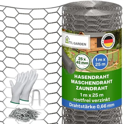 Produktbild von TTL GARDEN Hasendraht 25mx1m – 25x45mm Masche verzinkt 0,7mm Draht